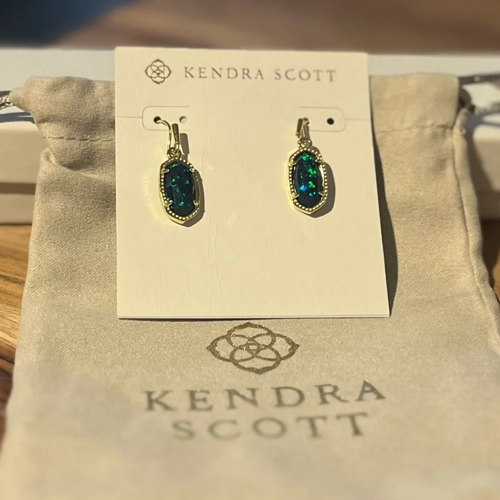 Kendra Scott Lee Gold Drop Earrings in Night Kyocera Opal - Picture 3 of 6